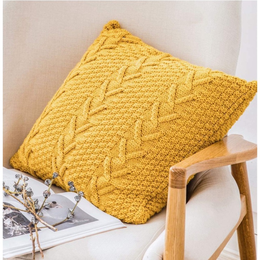 Sunflower Yellow Braided Cozy Knit Farmhouse Boho Pillow Cover for Dorm/Bed/Sofa - Picture 8 of 8